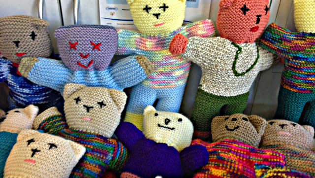 Teddy bears knitted for Stand By Response Service