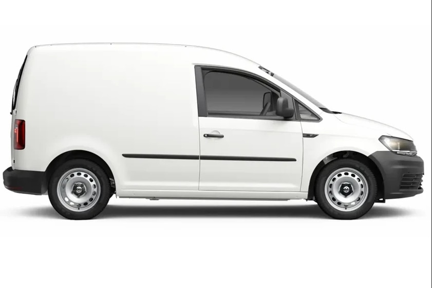 A white utility van with no windows in the back.