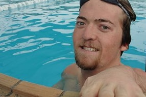 Paralympian Grant Patterson, close up while in swimming pool