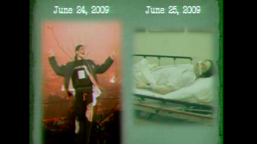 A video frame grab of two images of Michael Jackson