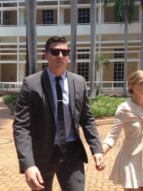 A jury has retired to consider the fate of Lane Muller, pictured leaving the NT Supreme Court with his girlfriend.
