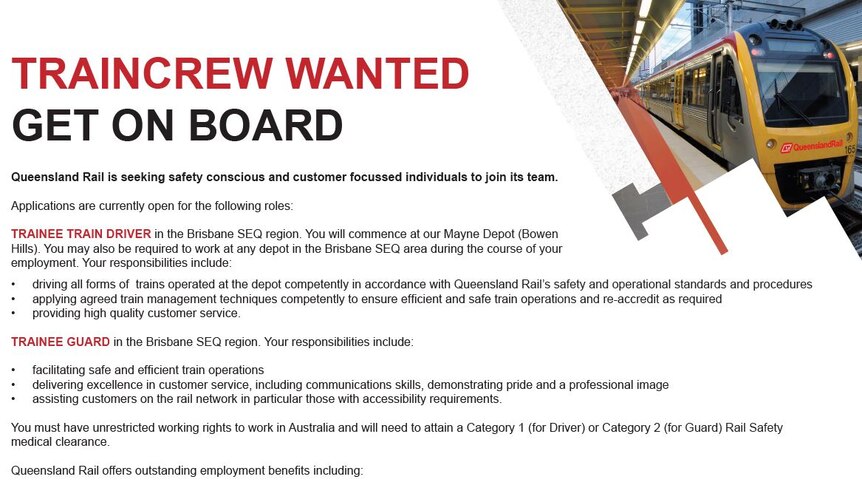 A Queensland Rail job ad.