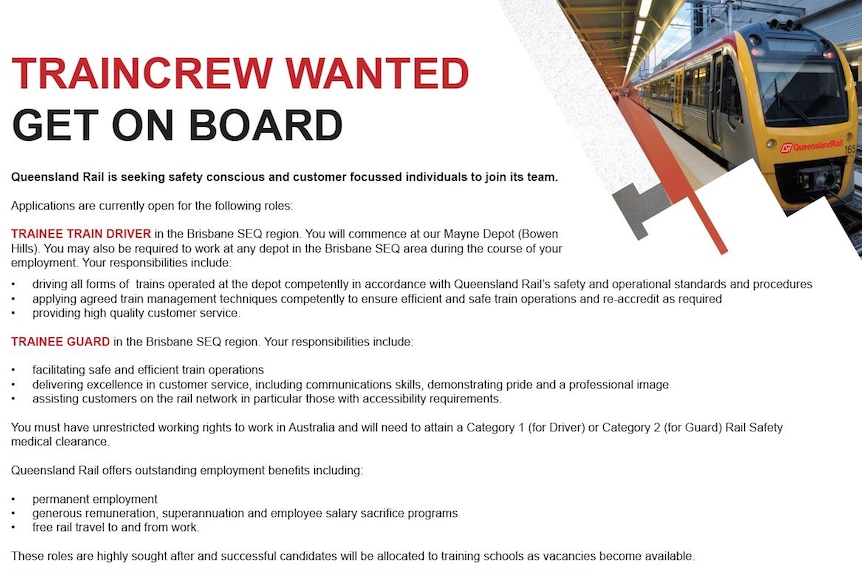A Queensland Rail job ad.