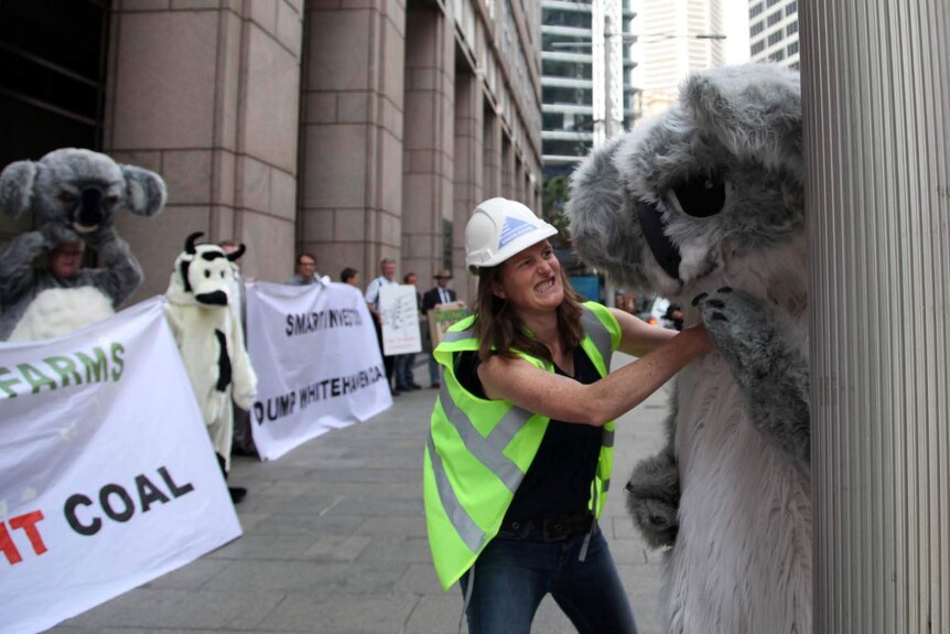 Protesters outside the Whitehaven Coal AGM in Sydney