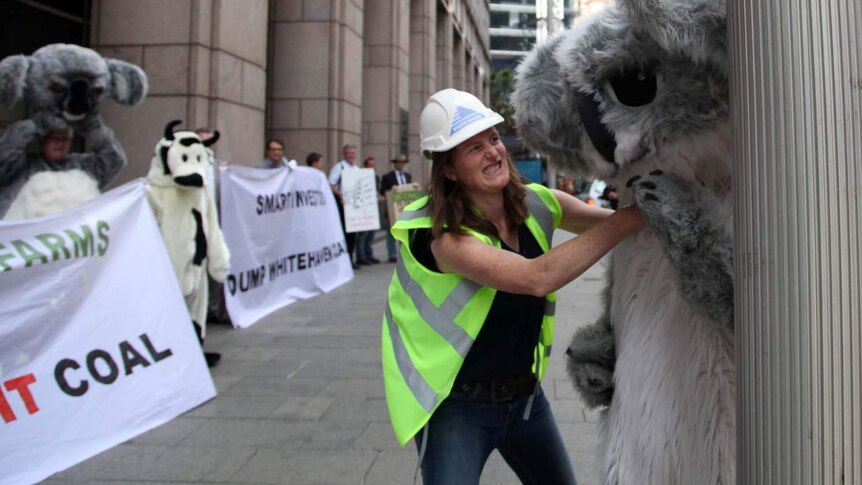 Protesters outside the Whitehaven Coal AGM in Sydney