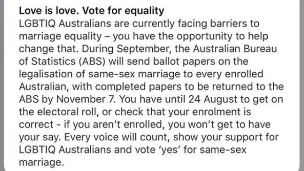 Message sent out from QUT app supporting same-sex marriage
