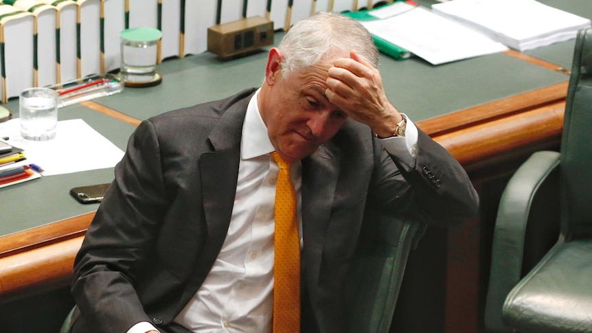 Prime Minister Malcolm Turnbull sits in Parliament.