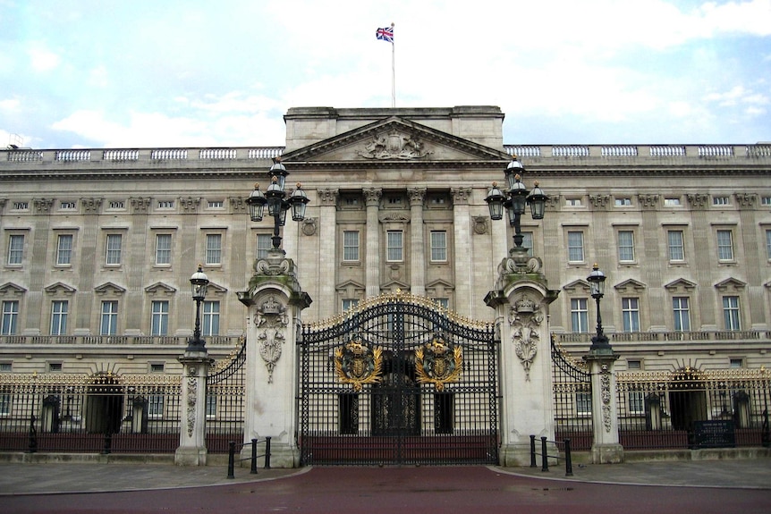 The front of Buckingham Palace in London, England.