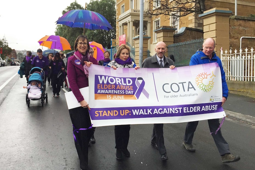 March raising awareness of elder abuse, Hobart, 2018.