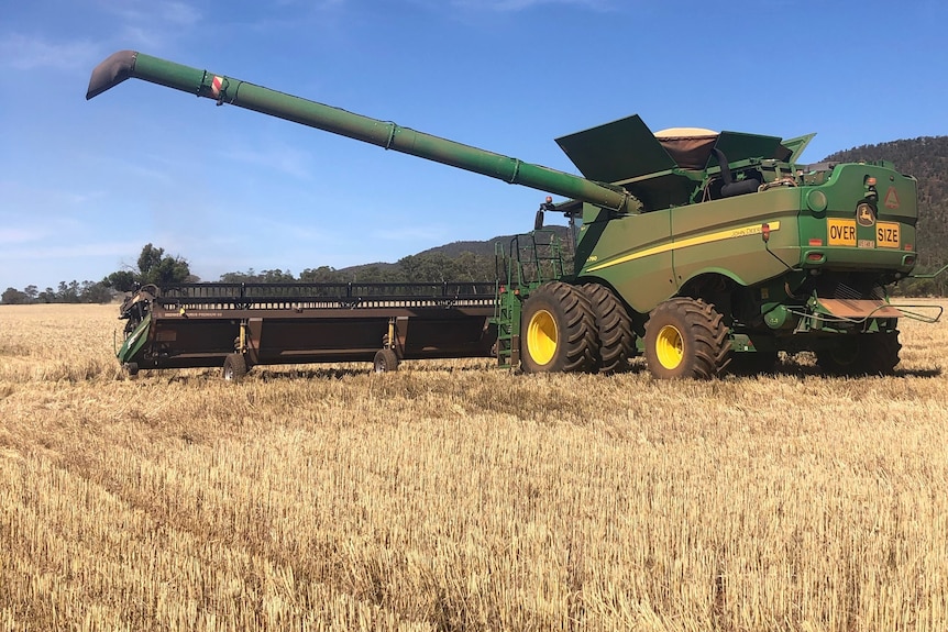 a harvester machine in the field