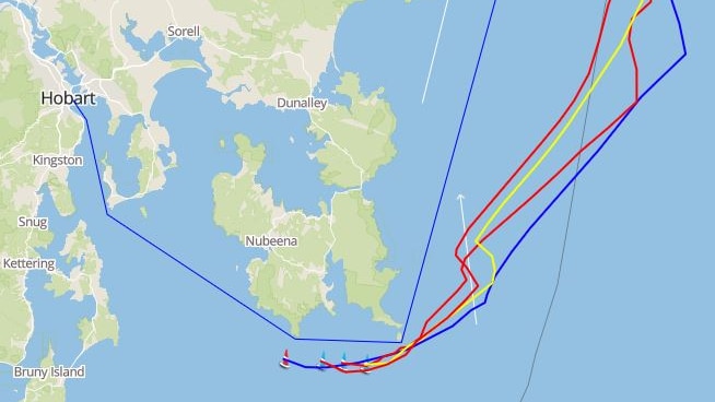 Diagram showing path of leading yachts into Hobart.