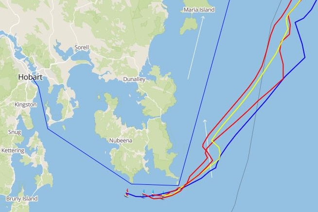 Diagram showing path of leading yachts into Hobart.