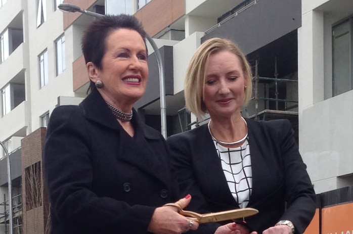 Sydney mayor Clover Moore and Mirvac CEO Susan Lloyd-Hurwitz opening Harold Park housing development.