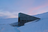 The entrance to the Global Seed Vault sits on the Arctic tundra on the archipelago of Svalbard.