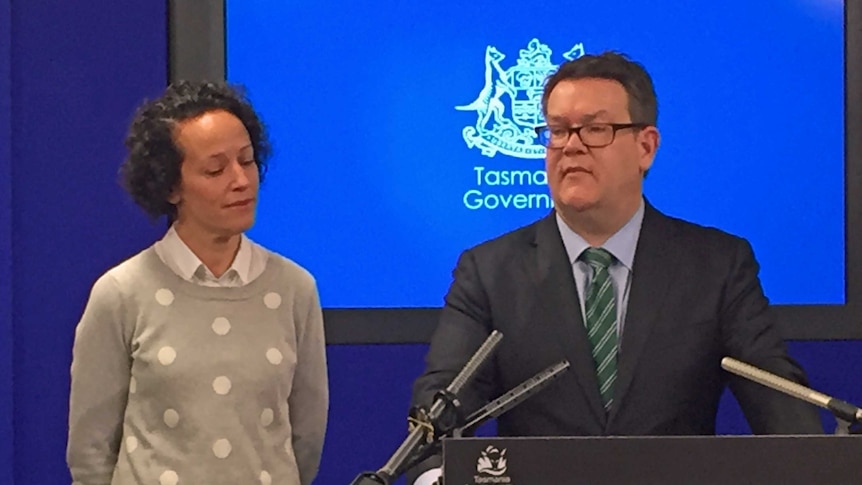 Matthew Groom with his wife Ruth, as he announced his decision to quit politics.