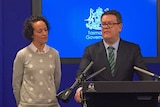 Matthew Groom with his wife Ruth, as he announced his decision to quit politics.