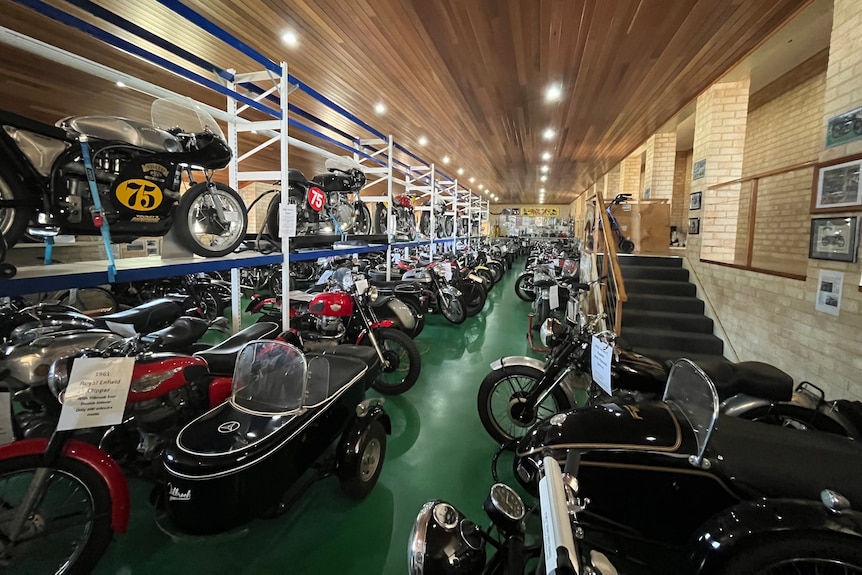 80 vintage motorcycles in a custom-built showroom.