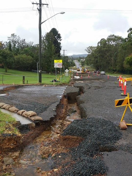 Road damage in the Hunter Valley on April 28, 2015