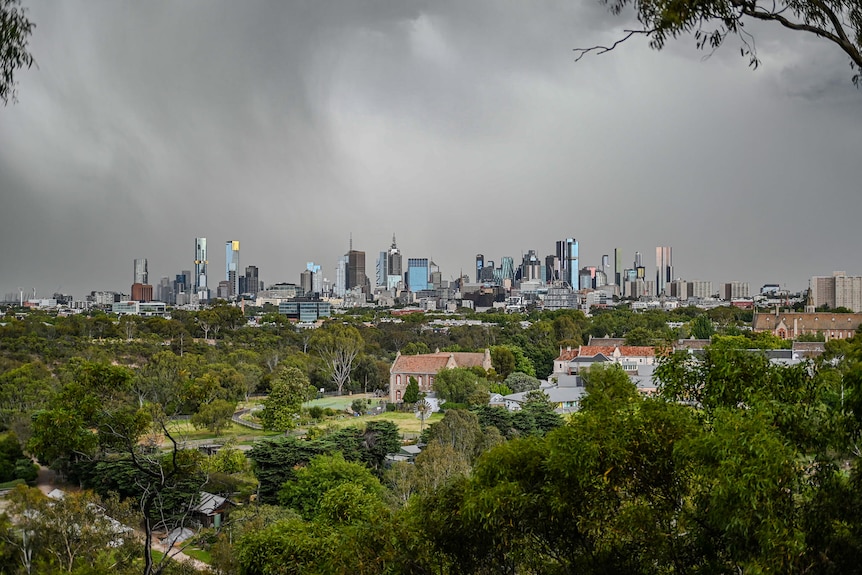 A long shot of Melbourne during a severe storm
