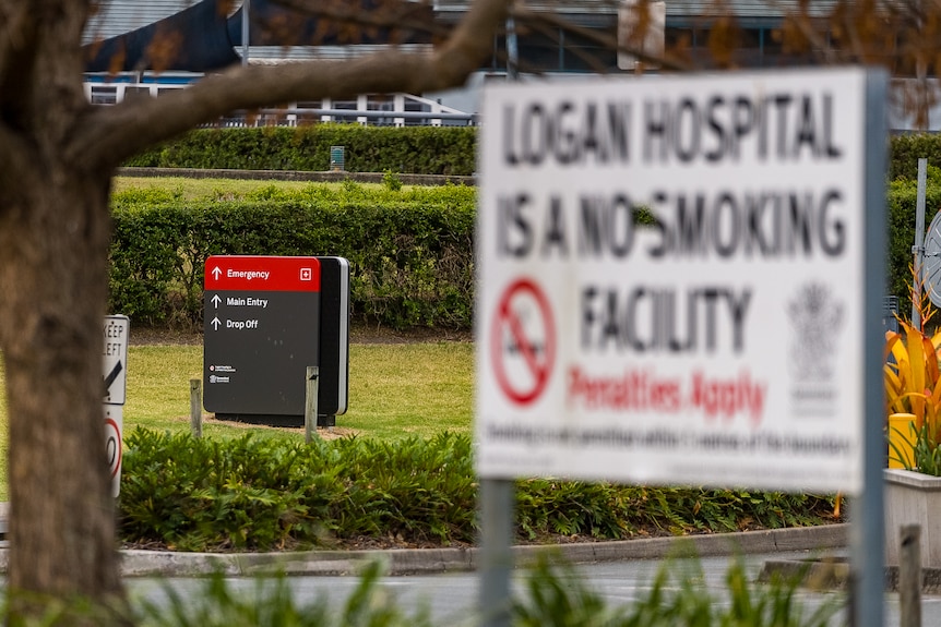 A no smoking sign outside Logan Hospital.