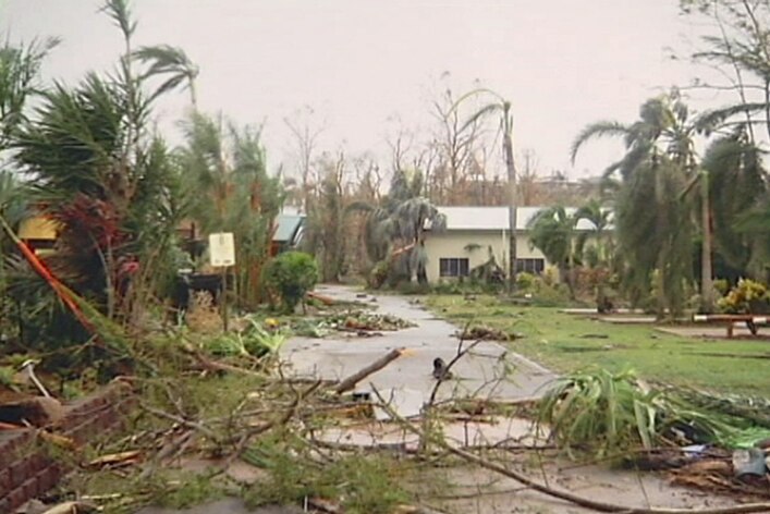 Trees and vegetation litter the streets of Mission Beach after Cyclone Yasi crossed the Queensland coast on February 3, 2011.