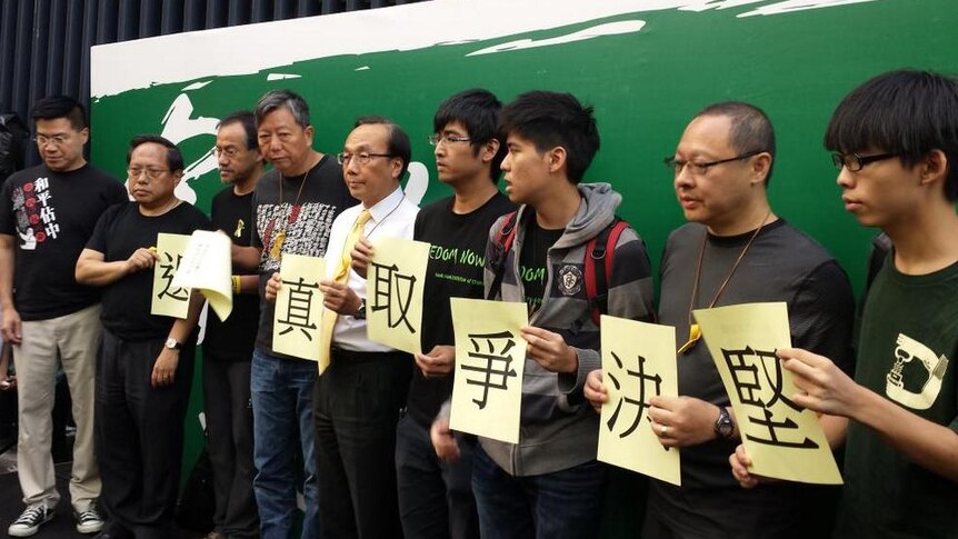 Hong Kong protest leaders hold press conference on October 9, 2014