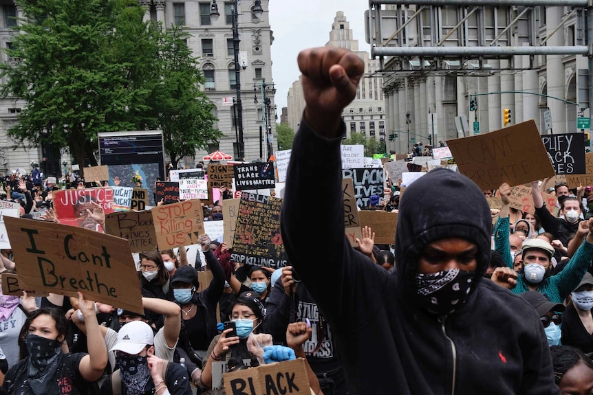 Protesters gather at Foley Square as part of a demonstration to protest the death of George Floyd