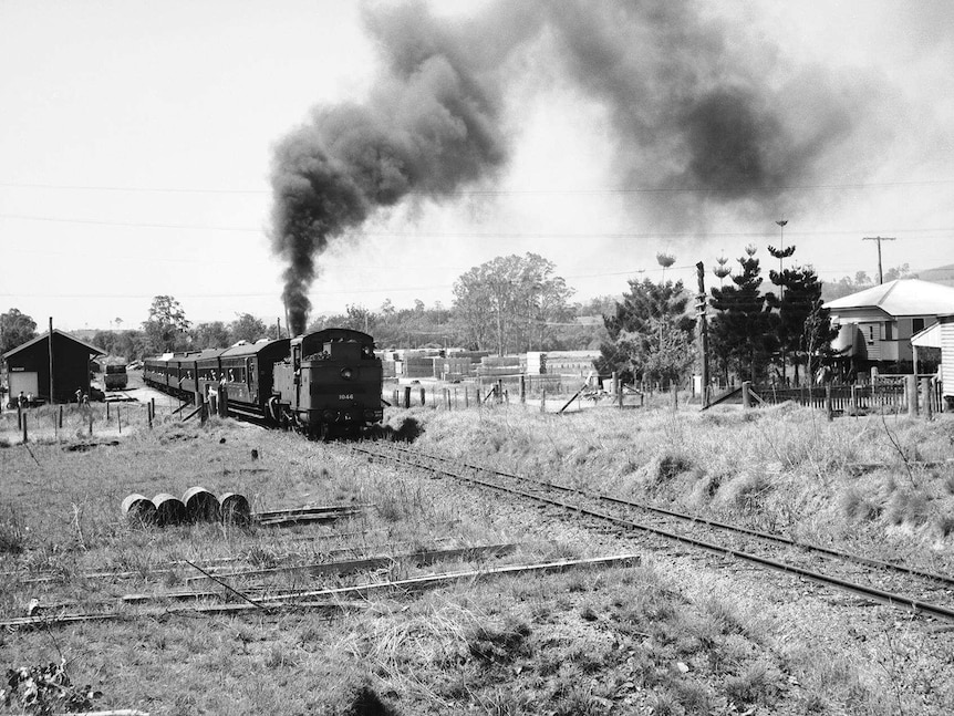 Black and white photo of old steam train