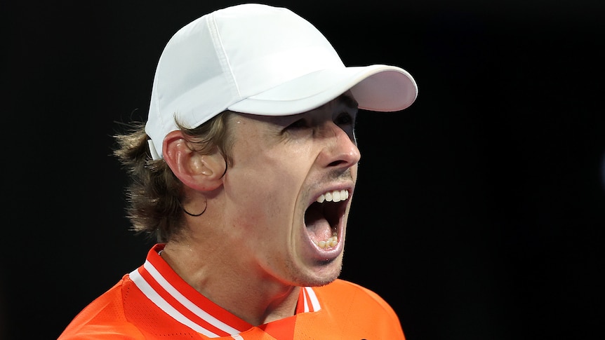 Alex de Minaur screams out during his second-round match at the 2024 Australian Open.