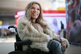 Russian singer Yulia Samoylova poses while sitting in a wheelchair at Sheremetyevo airport outside Moscow. March 17, 2017.
