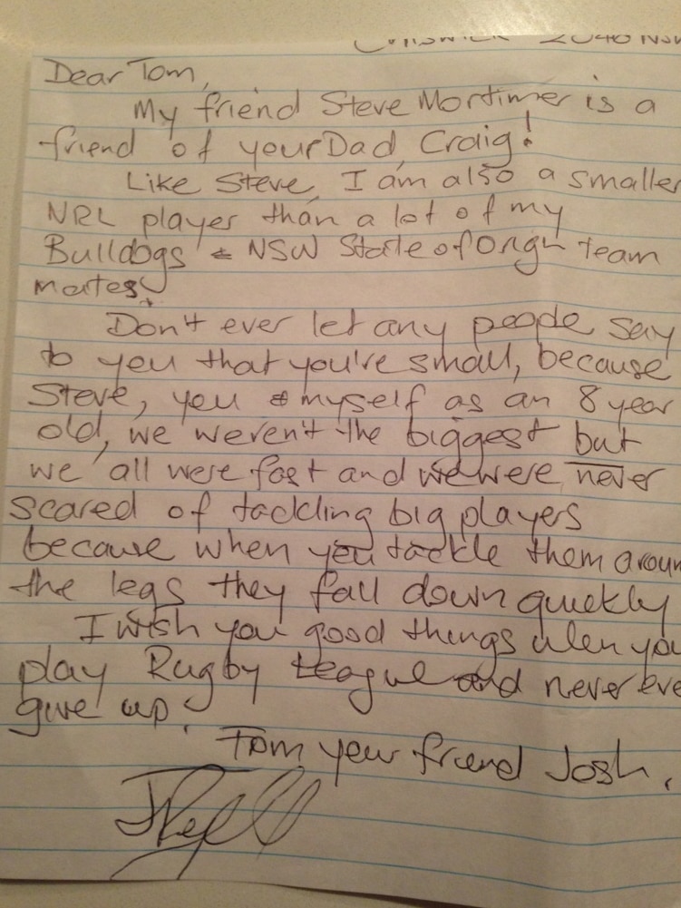 Letter from Josh Reynolds to fan