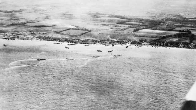 Landing craft approach shore on D-Day