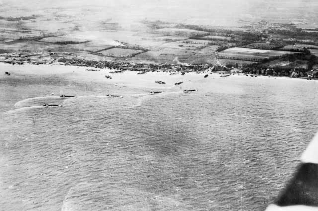 Landing craft approach shore on D-Day