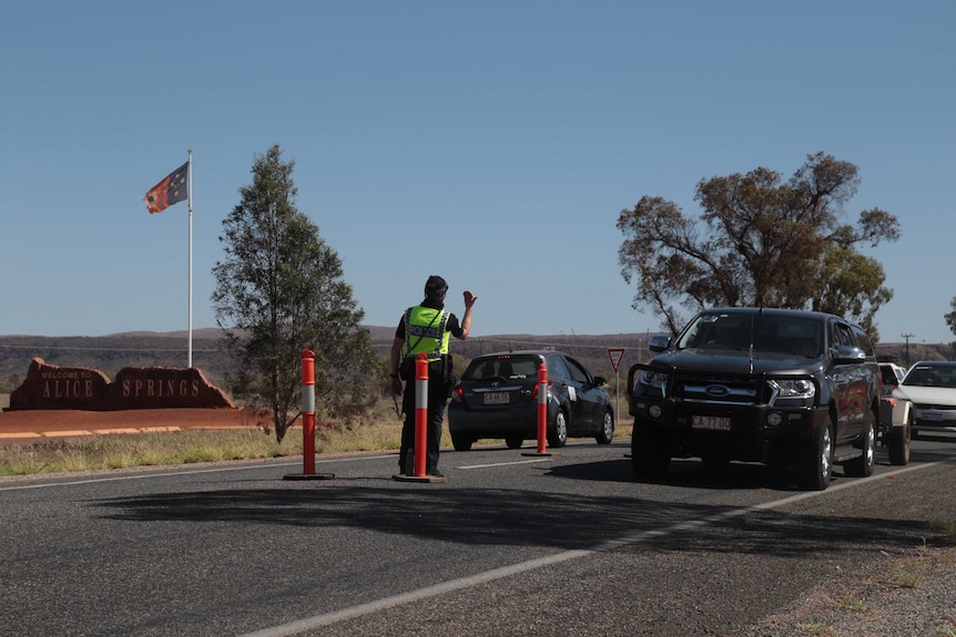 A police checkpoint outside Alice Springs in the NT