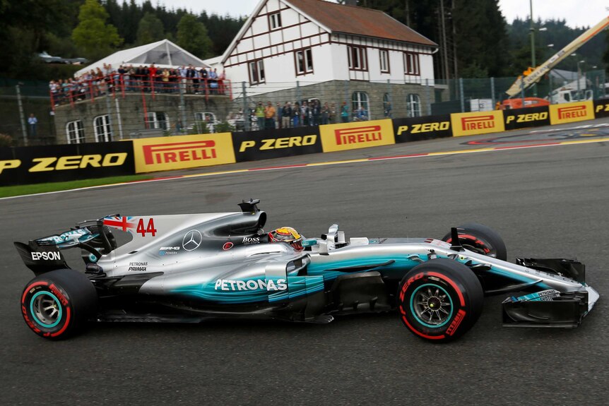 Lewis Hamilton's Mercedes on the Spa circuit