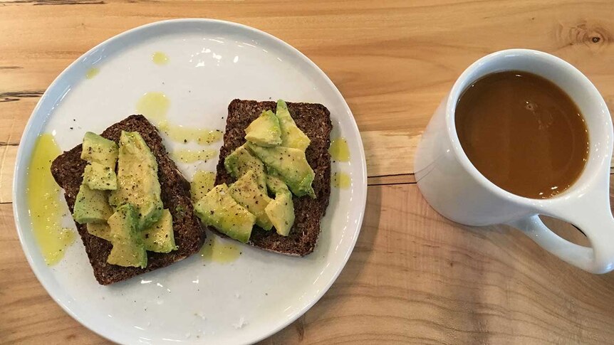 avocado on toast with a coffee on the side