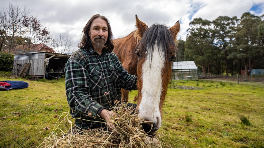 A man and a horse.