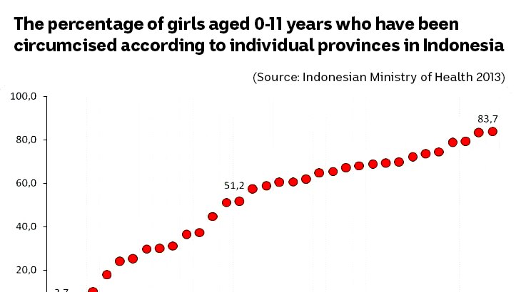 Circumcision prevalence in Indonesian girls in a graph.