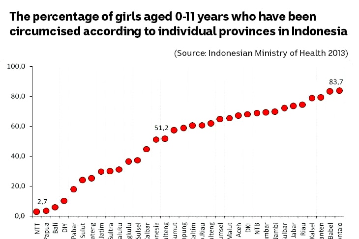 Circumcision prevalence in Indonesian girls in a graph.