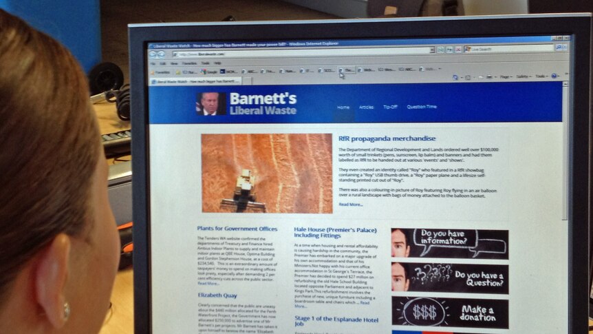 WA Labor launches Barnett's Liberal waste website - screen shot of back of head looking at computer 5 July 2012