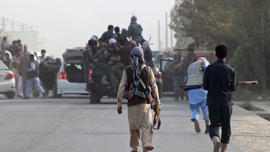 Afghan security forces gather in Kunduz