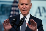 US President Joe Biden gestures as he speaks during an event