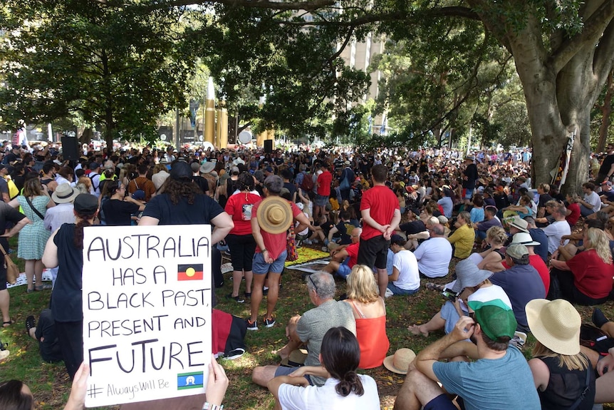 Sydney's Hyde Park packed with Australia Day protesters.