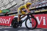 Chris Froome crosses finish line in Tour de France time trial