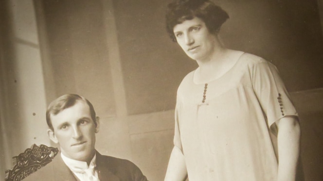 William Webber and Barbara Miller pose for a wedding photo
