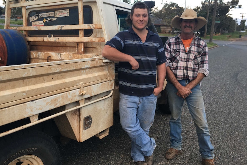 Dean Phillips and Chris Krebs have been affected by flooding in Condobolin in regional NSW.