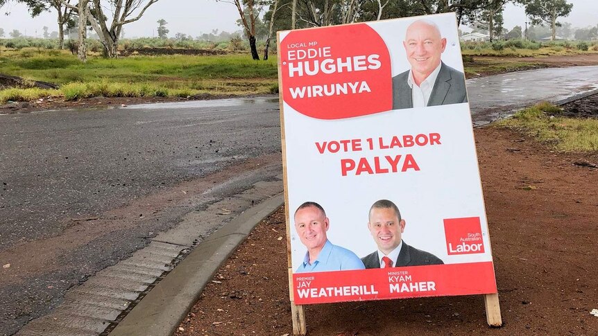 A vote Labor sign by the side of the road at the APY Lands in remote South Australia