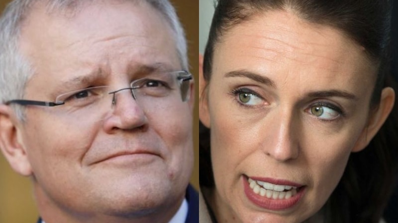 A composite image of Scott Morrison and Jacinda Ardern