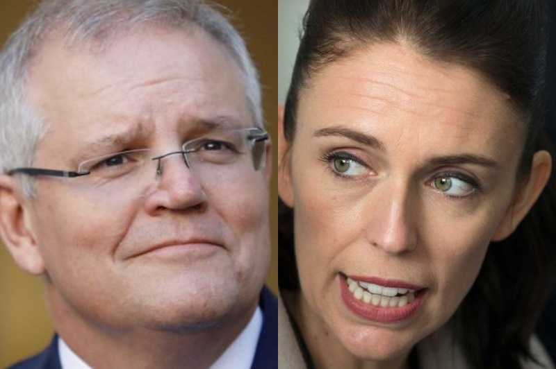 A composite image of Scott Morrison and Jacinda Ardern