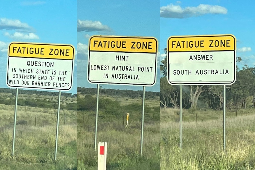 Roadside trivia signs ask In which state is the souther end of the wild dog barrier fence?